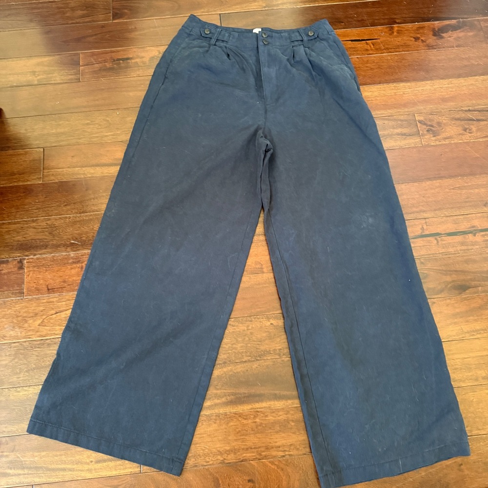 Madewell Wide Leg Pants Women's Size 10 Navy Lyocell Linen Cotton Minimalist